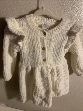 Nordstrom Cream Knit Ruffle-Shoulder Button Dress